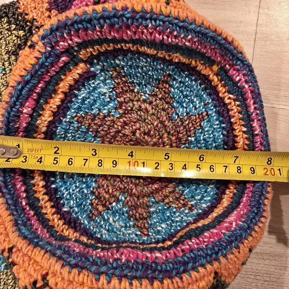 Crochet Bag Colorful Drawstring Bucket Hippie Boho Festival Travel Handmade Knit - Picture 9 of 9